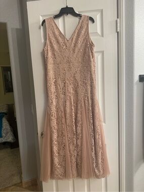 V-Neck Blush Lace A-Line Wedding Dress